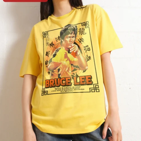 Close-up of Bruce Lee Defeat Is A State Of Mind Tee Vintage Martial Arts Quote Shirt for streetwear fans in Chicago, Illinois