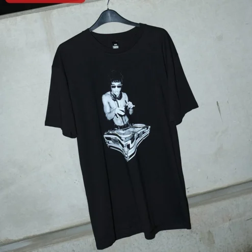 Bruce Lee DJ Tee Martial Arts Pop Culture Mashup Graphic T-Shirt for Men Women
