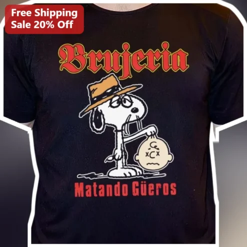 Brujeria Matando Güeros Snoopy Parody Graphic Tee Black Cotton Short Sleeve