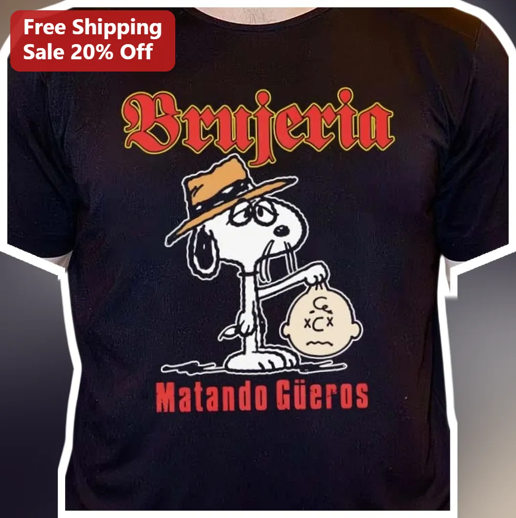 Brujeria Matando Güeros Snoopy Parody Graphic Tee Black Cotton Short Sleeve