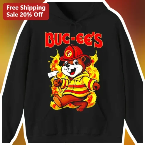 Buc-ee's Firefighter Beaver Mascot Hoodie Black Pullover Fall Winter Gift