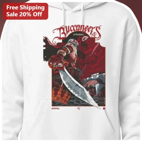 Buccaneers at Panthers Vintage Pirate Hoodie NFL Game Day Sweatshirt for Men Women available at our Chicago, Illinois warehouse