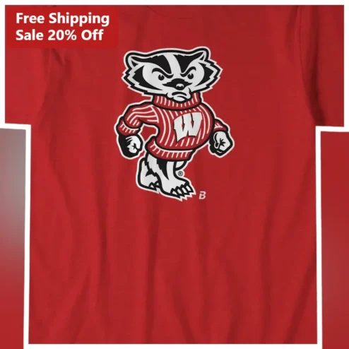 Bucky Badger Tee University of Wisconsin Mascot Shirt Retro Collegiate Style Gift for Fans