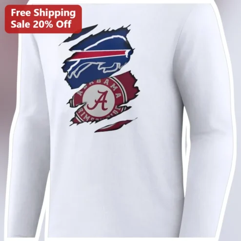 Buffalo Bills Alabama Crimson Tide Mashup Long Sleeve Tee NFL NCAA Crossover Fan Gift
