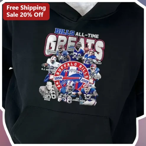 Buffalo Bills All-Time Greats Hoodie Retro Vintage NFL Football Players Graphic Pullover for Men Women