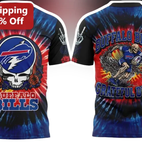 Buffalo Bills Grateful Dead Tee Tie Dye Stealie Skull Logo Mashup Shirt for Bills Mafia and Deadhead Fans