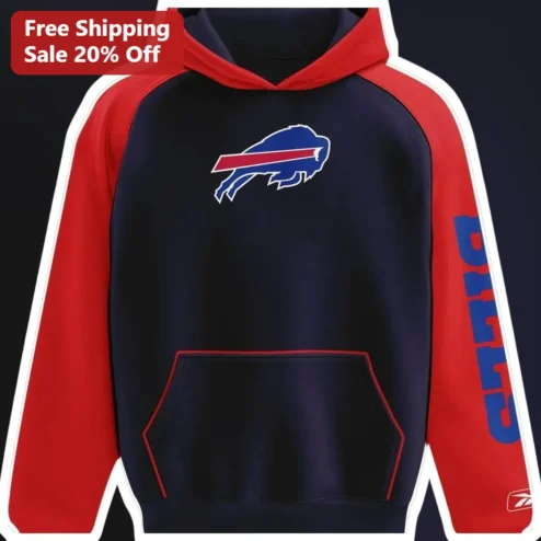 Buffalo Bills Hoodie NFL Football Fan Gear Charging Logo Raglan Sleeve Pullover for Men Women Fall Season