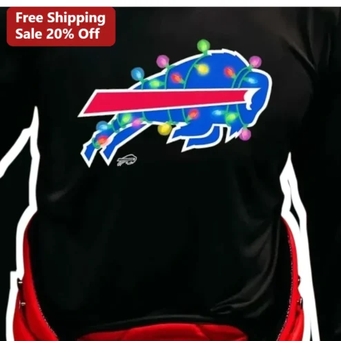 Buffalo Bills Tee Christmas Lights Logo Graphic T-Shirt NFL Fan Holiday Gift