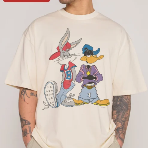 Customer in Chicago, Illinois wearing Bugs Bunny Daffy Duck Tee Retro 90s Hip Hop Streetwear Graphic Shirt