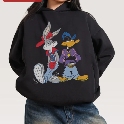 Bugs Bunny Hoodie Retro 90s Streetwear Looney Tunes Daffy Duck Graphic Sweatshirt