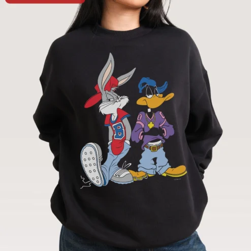 Bugs Bunny Sweatshirt Looney Tunes Daffy Duck 90s Hip Hop Streetwear Crewneck