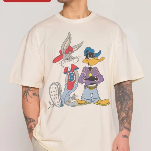 Customer in Chicago, Illinois wearing Bugs Bunny Tee Looney Tunes Daffy Duck 90s Hip Hop Streetwear Graphic Shirt