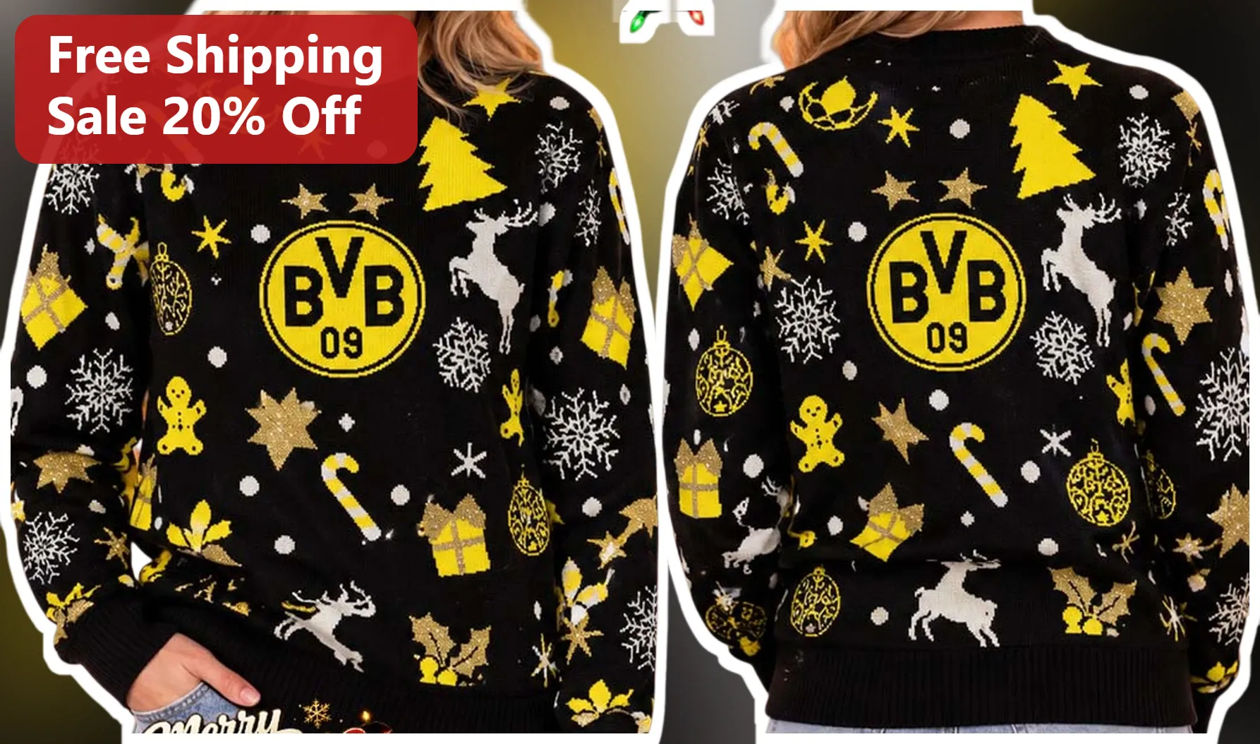BVB 09 Ugly Christmas Sweatshirt Borussia Dortmund Fan Gift Black Crewneck