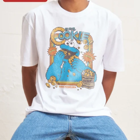 Customer in Chicago, Illinois wearing C Is For Cookie Tee Retro Sesame Street Alphabet Song Shirt for Kids and Teachers