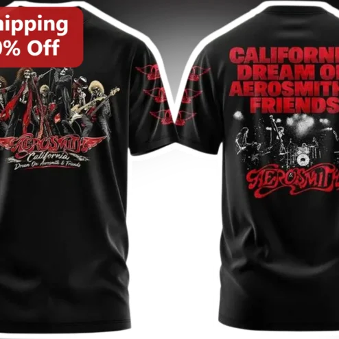 California Dream On Aerosmith Friends Skeleton Band Graphic Tee