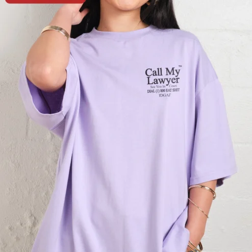 Close-up of Call My Lawyer See You In Court DIAL IDGAF Funny Graphic Tee for streetwear fans in Chicago, Illinois