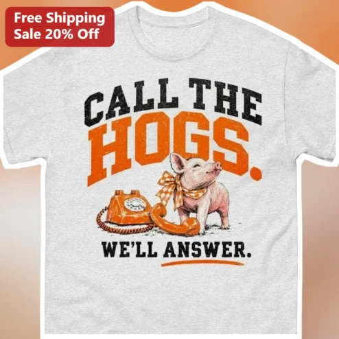Call the Hogs We'll Answer Vintage Pig Rotary Phone Graphic Tee Funny Farm Animal Humor Shirt