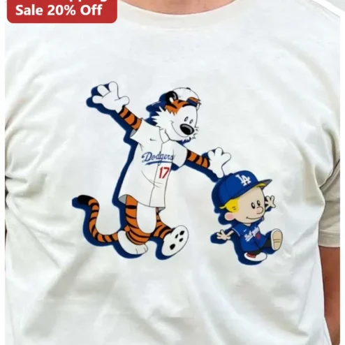 Calvin and Hobbes Dodgers Baseball Tee Men's MLB Fan Gift