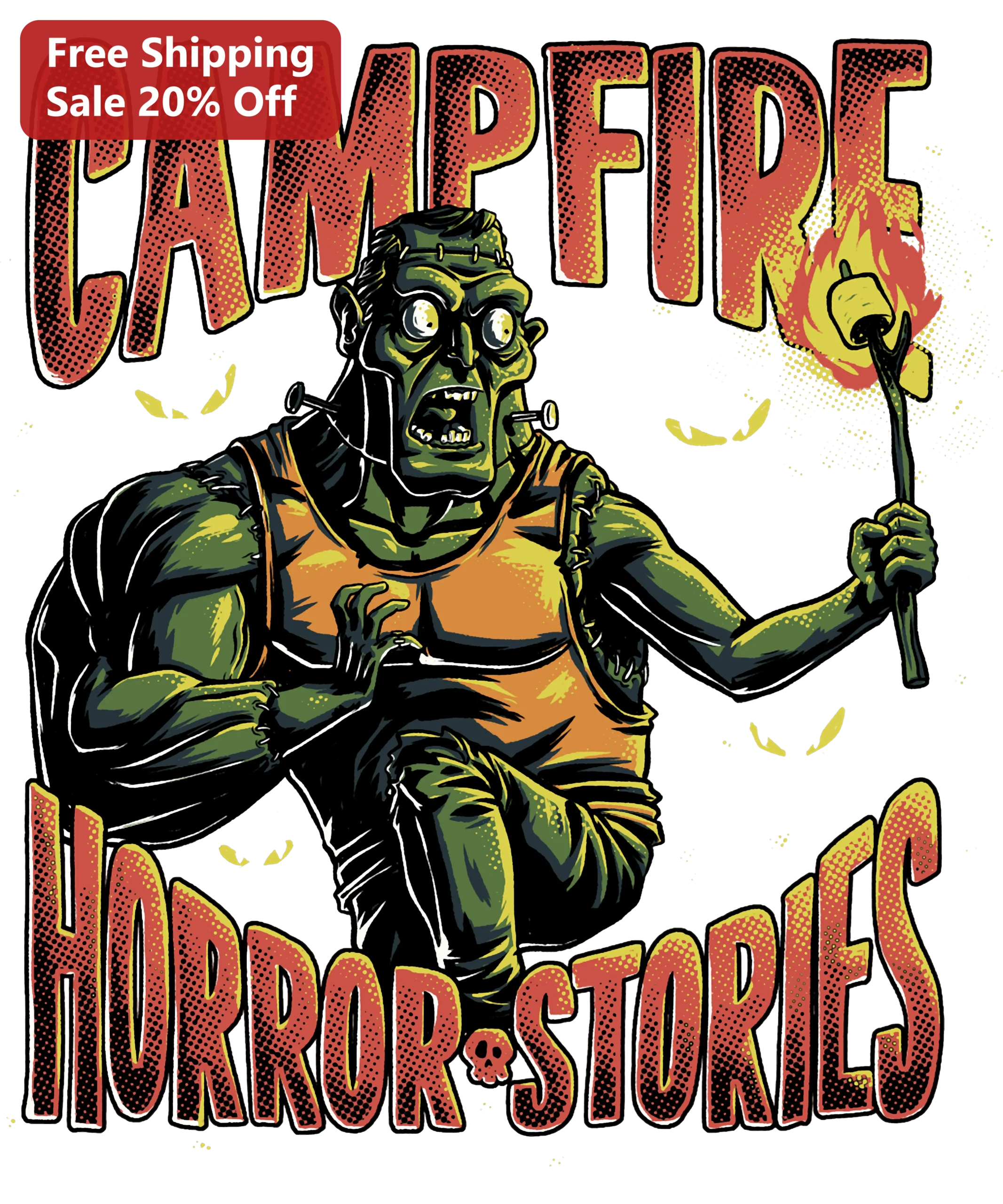Campfire Horror Stories Frankenstein Monster Graphic Tee Halloween Camping Shirt