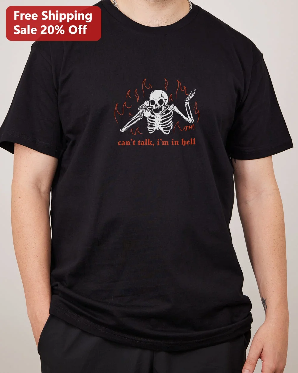 Can't Talk, I'm In Hell Tee Funny Skeleton Phone Graphic Shirt Dark Humor Gothic Gift