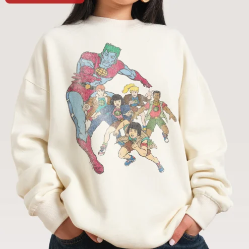 Captain Planet Sweatshirt Vintage 90s Cartoon Graphic Crewneck for Men Women