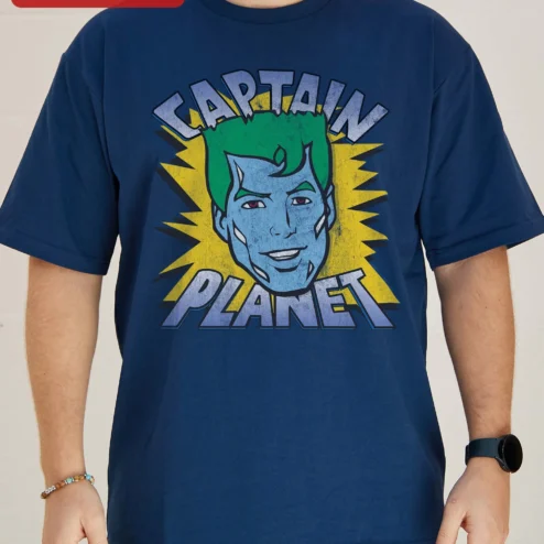 Customer in Chicago, Illinois wearing Captain Planet Tee Retro 90s Cartoon Graphic Shirt Distressed Vintage Style Unisex Apparel