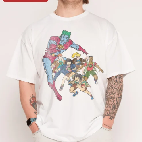 Captain Planet Tee Vintage 90s Cartoon Graphic T-Shirt Retro Planeteers Apparel