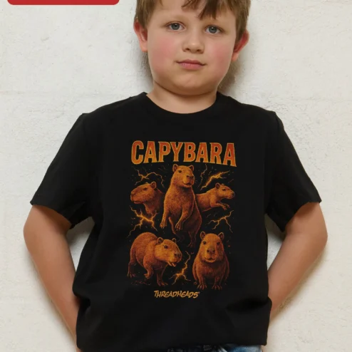 Capybara Graphic Tee Retro Rock Poster Style Kids Animal Lover Shirt