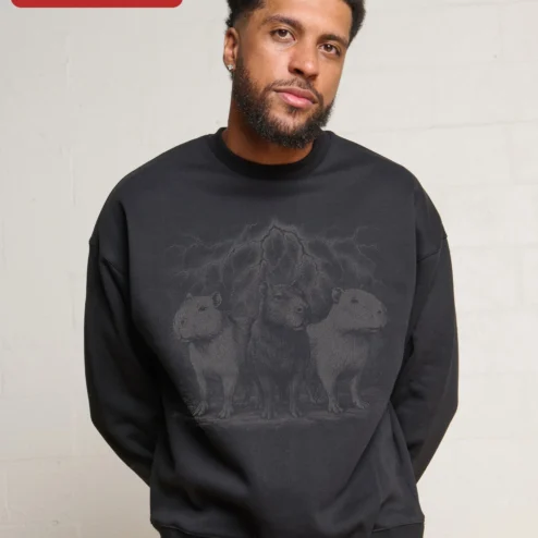 Capybara Lightning Storm Sweatshirt Men's Crewneck Pullover Dark Aesthetic Animal Lover Gift