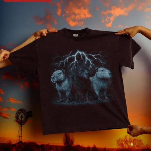 Capybara Lightning Storm Tee Surreal Animal Graphic Shirt for Men Women Gift