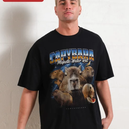 Capybara Majestic Water Rat Graphic Tee Funny Animal Lover Gift on a hanger, ready to ship from Chicago, Illinois