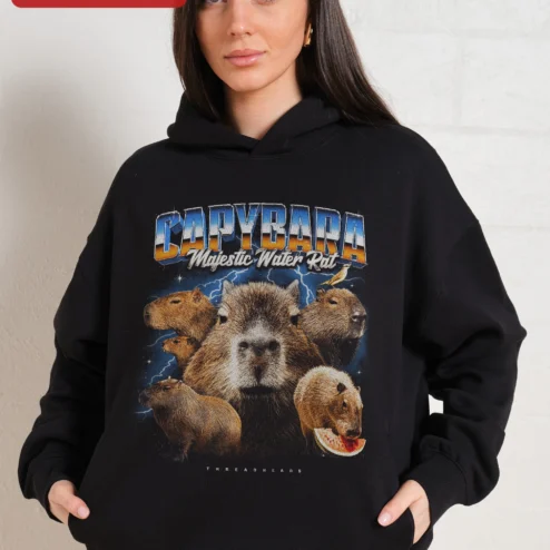 Capybara Majestic Water Rat Hoodie Retro Vintage Graphic Pullover for Animal Lovers