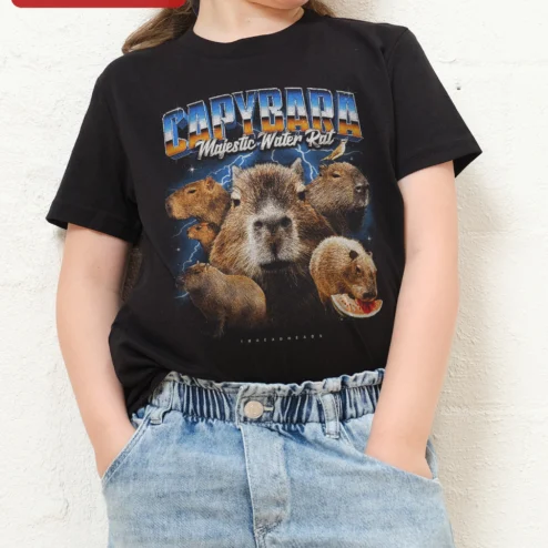 Capybara Majestic Water Rat Tee Kids Retro Funny Animal Graphic Shirt Gift