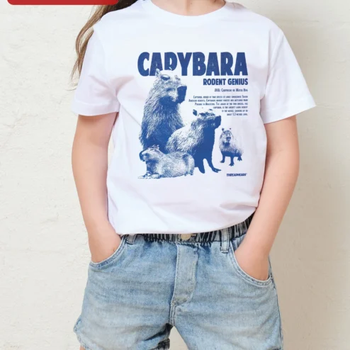 Capybara Rodent Genius Graphic Tee Water Hog Carpincho Animal Lover Gift on a hanger, ready to ship from Chicago, Illinois