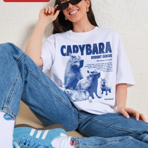 Capybara Rodent Genius Tee Funny Animal Lover Graphic Shirt Gift on a hanger, ready to ship from Chicago, Illinois