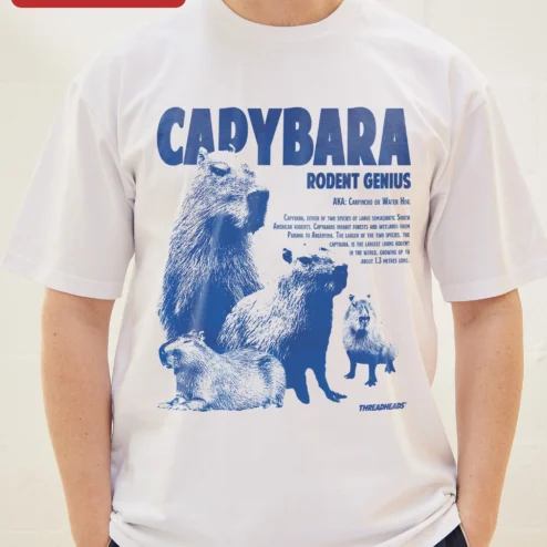 Capybara Rodent Genius Tee Funny Largest Living Rodent Graphic Shirt for Animal Lovers on a hanger, ready to ship from Chicago, Illinois