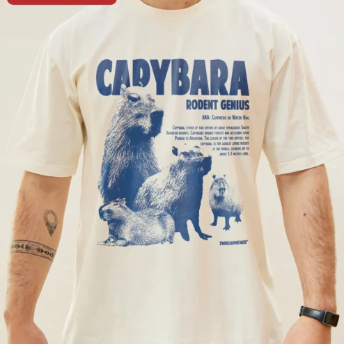 Close-up of Capybara Rodent Genius Tee Funny Largest Living Rodent Graphic Shirt for Animal Lovers for streetwear fans in Chicago, Illinois