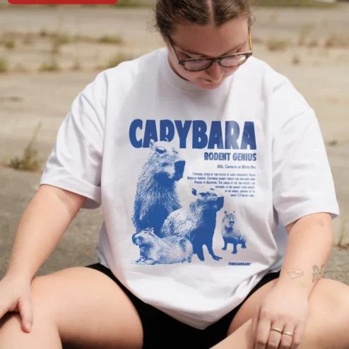 Customer in Chicago, Illinois wearing Capybara Rodent Genius Tee Funny Largest Living Rodent Graphic Shirt for Animal Lovers