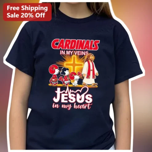 Cardinals in My Veins Jesus in My Heart Tee Arizona Cardinals NFL Fan Christian Faith Apparel