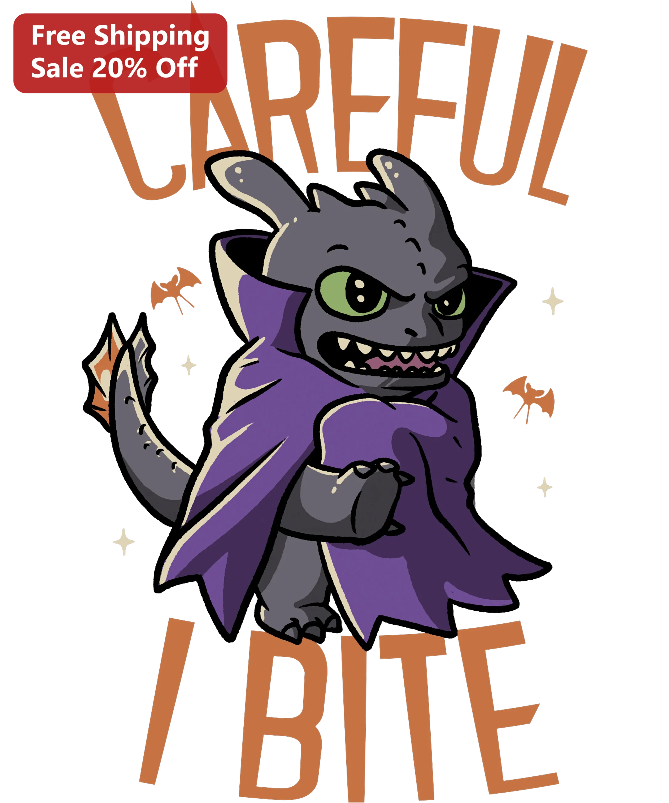 Careful I Bite Cute Dragon Graphic Tee Halloween Gift Shirt for Fantasy Fans