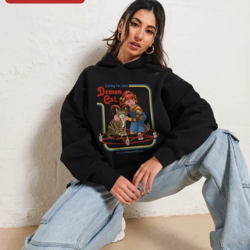 Caring for Your Demon Cat Hoodie Retro Gothic Pet Lover Gift