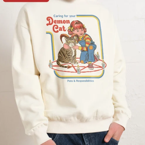 Caring for Your Demon Cat Sweatshirt Retro Occult Dark Humor Gift
