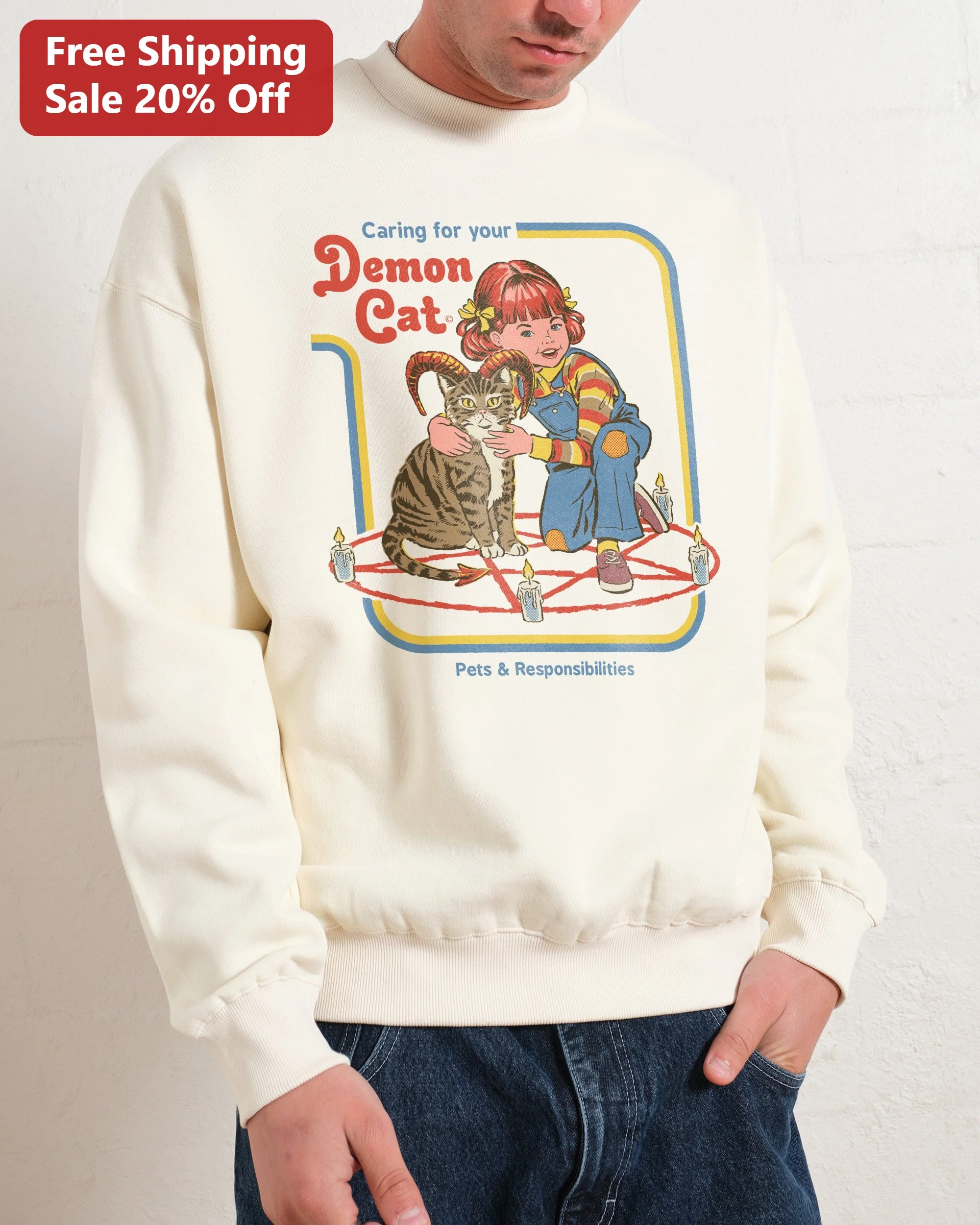 Caring for Your Demon Cat Sweatshirt Retro Occult Dark Humor Gift