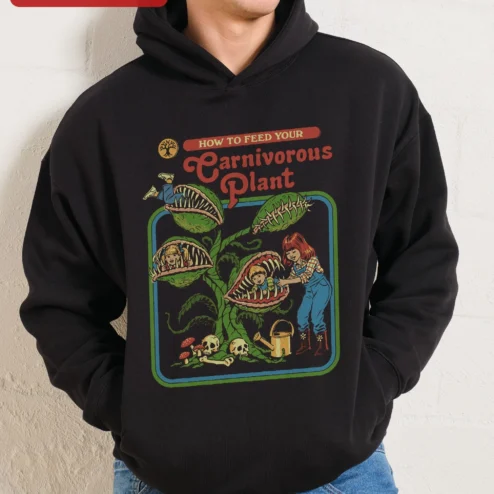 Carnivorous Plant Hoodie How To Feed Your Venus Flytrap Vintage Horror Graphic Pullover