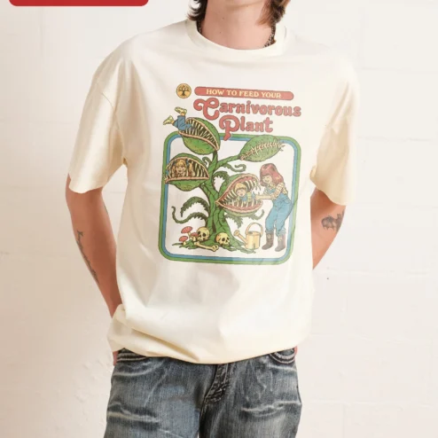 Close-up of Carnivorous Plant How To Feed Your Venus Flytrap Graphic Tee Funny Botanical Humor Shirt for Plant L for streetwear fans in Chicago, Illinois