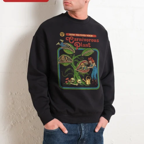 Carnivorous Plant Sweatshirt How To Feed Your Venus Flytrap Retro Horror Graphic Crewneck for Plant Lovers