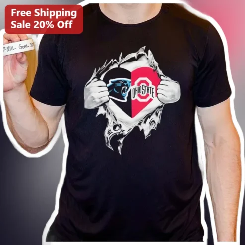 Carolina Panthers Ohio State Superman Tear Graphic Tee Dual Team Fan Gift
