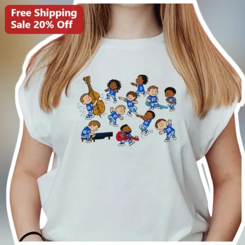 Cartoon Band Football Players Graphic Tee Funny Musician Sports Shirt for Kids Fans