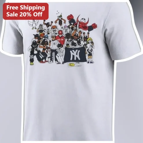 Cartoon Baseball Team Celebration Group NY Logo Tee