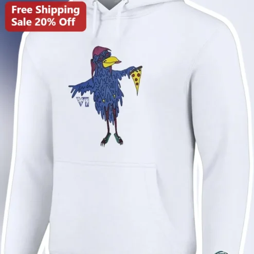 Cartoon Bird Eating Pizza Hoodie Funny Blue Jay Streetwear Apparel